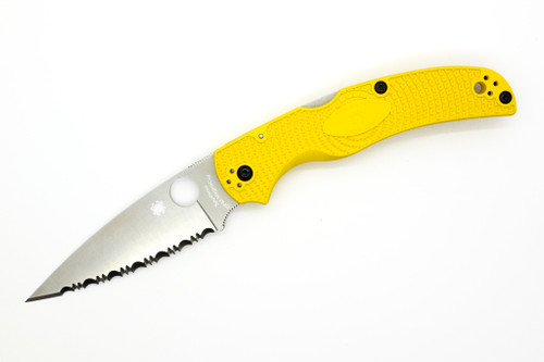 Spyderco Knives - Native Chief Lightweight - Salt Edition - 4" Magnacut Serrated Steel Folding Pocket Knife w/ Yellow Textured FRN Handle