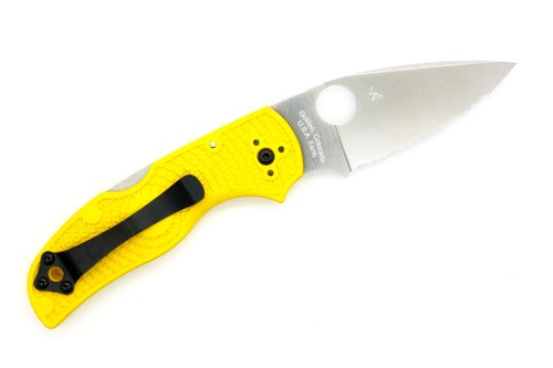 Spyderco Knives - Native 5 Lightweight - Salt Edition - 4" Magnacut Serrated Serrated Steel Folding Pocket Knife w/ Yellow Textured FRN Handle Spyderco Knives - Native 5 Lightweight - Salt Edition - 4" Magnacut Serrated Serrated Steel Folding Pocket Knife w/ Yellow Textured FRN Handle