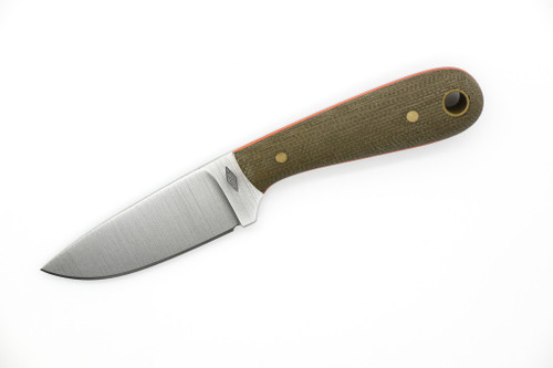Battle Horse Knives - Frontier First - 2.375" 01 Steel Fixed Blade w/ Green Canvas Micarta W/ Orange Liners Handle
