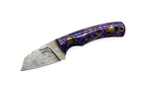 The Wizard Forge - Wharn-Gnome - 2" Black Stonewash AEB-L Fixed Blade W/ Purple & Brass Resin Handle and Black Kydex Sheath W/ Purple Straps