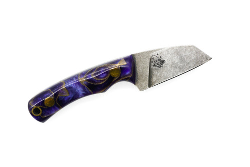 The Wizard Forge - Wharn-Gnome - 2" Black Stonewash AEB-L Fixed Blade W/ Purple & Brass Resin Handle and Black Kydex Sheath W/ Purple Straps