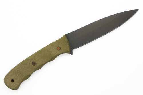 Dave Wenger Blades - Nimrod - 5" Magnacut Fixed Blade W/ Sculpted OD Green Micarta W/ Light Tan Pins - Kydex Sheath
