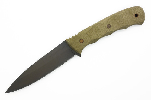 Dave Wenger Blades - Nimrod - 5" Magnacut Fixed Blade W/ Sculpted OD Green Micarta W/ Light Tan Pins - Kydex Sheath