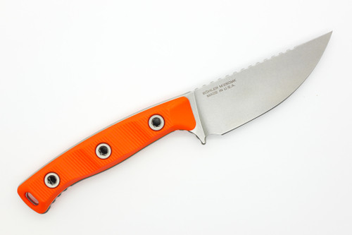 Microtech - Akris - 3.7" Stonewash M390MK Steel fixed Blade W/ Ember G-10 Handle & Dark Chocolate Leather Sheath