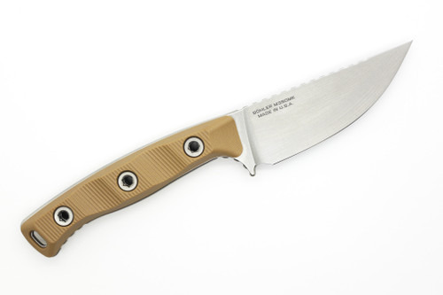 Microtech - Akris - 3.7" Stonewash M390MK Steel fixed Blade W/ Dark Earth G-10 Handle & Dark Chocolate Leather Sheath