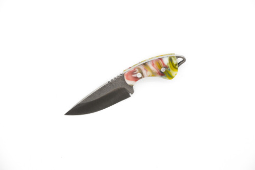 Toros Knife & Tool - Jellybean - 1.75" 4116 Steel Fixed Blade W/ Green, Yellow, Red, Blue, & White Epoxy Handle & Brown Leather Sheath