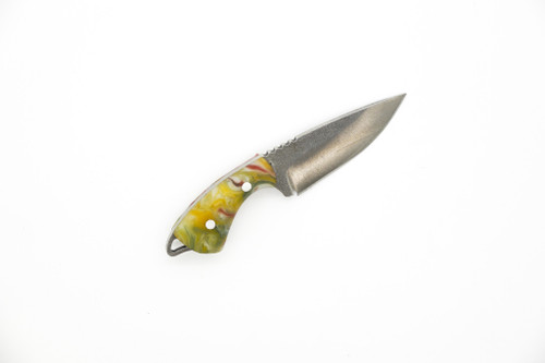 Toros Knife & Tool - Jellybean - 1.75" 4116 Steel Fixed Blade W/ Green, Yellow, Red, Blue, & White Epoxy Handle & Brown Leather Sheath