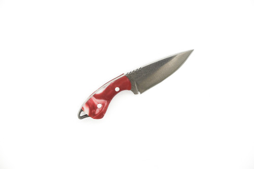 Toros Knife & Tool - Jellybean - 1.75" 4116 Steel Fixed Blade W/ Red & White Epoxy Handle & Brown Leather Sheath Toros Knife & Tool - Jellybean - 1.75" 4116 Steel Fixed Blade W/ Red & White Epoxy Handle & Brown Leather Sheath