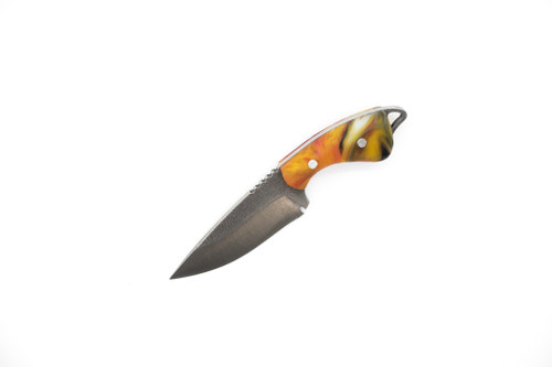 Toros Knife & Tool - Jellybean - 1.75" 4116 Steel Fixed Blade W/ Orange, Green, & White Epoxy Handle & Brown Leather Sheath