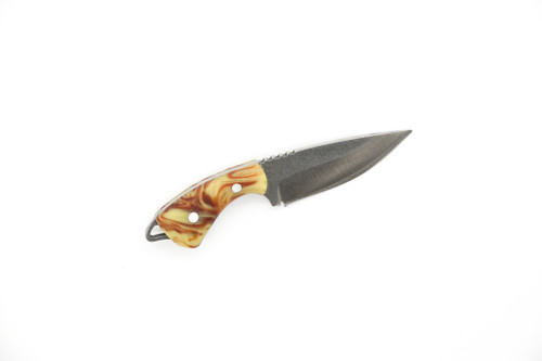 Toros Knife & Tool - Jellybean - 1.75" 4116 Steel Fixed Blade W/ Red & Yellow Epoxy Handle & Brown Leather Sheath Toros Knife & Tool - Jellybean - 1.75" 4116 Steel Fixed Blade W/ Red & Yellow Epoxy Handle & Brown Leather Sheath