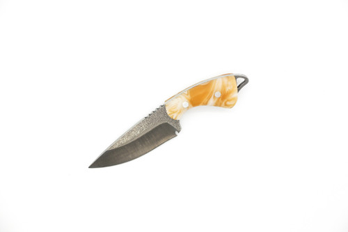 Toros Knife & Tool - Jellybean - 1.75" 4116 Steel Fixed Blade W/ Orange & White Epoxy Handle & Brown Leather Sheath - 2