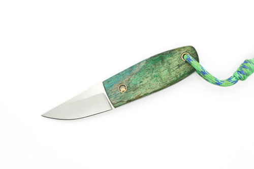 Toros Knife & Tool - Bear Claw - 2.1875" N690 Steel Fixed Blade W/ Green & Blue Stabilized Wood & Brown Leather Sheath 