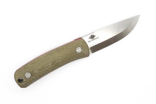 Knafs Knives - Lulu -2.95" Magnacut Steel Fixed Blade W/ Green Micarta Handle W/ Red Liners