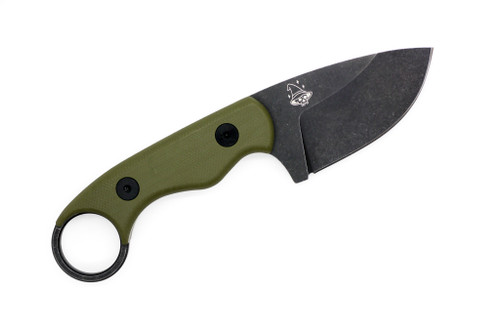 The Wizard Forge - Mogwai Gremlin - 2.25" Black Stonewash 14C28N Fixed Blade W/ OD Green G-10 Handle and Black Kydex Sheath The Wizard Forge - Mogwai Gremlin - 2.25" Black Stonewash 14C28N Fixed Blade W/ OD Green G-10 Handle and Black Kydex Sheath