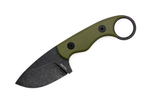 The Wizard Forge - Mogwai Gremlin - 2.25" Black Stonewash 14C28N Fixed Blade W/ OD Green G-10 Handle and Black Kydex Sheath