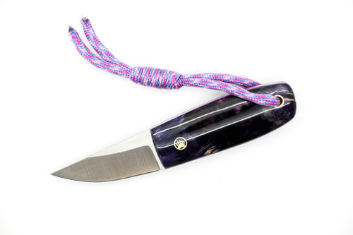 Toros Knife & Tool - Bear Claw - 2.1875" N690 Steel Fixed Blade W/ Purple Epoxy & Blue Leather Sheath 