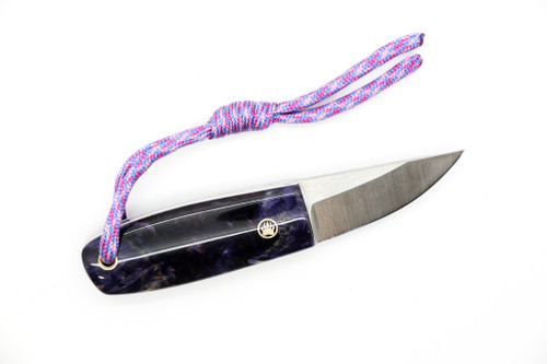 Toros Knife & Tool - Bear Claw - 2.1875" N690 Steel Fixed Blade W/ Purple Epoxy & Red Leather Sheath 