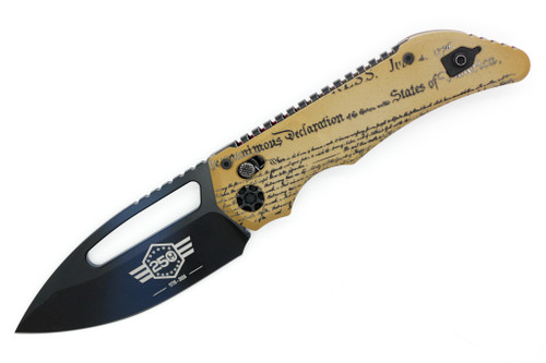 Heretic Knives - Koschei - Manual Folder - 3.5" Magnacut Steel Blade W/ 250th American Flag & Declaration of Independence Aluminum Grip Heretic Knives - Koschei - Manual Folder - 3.5" Magnacut Steel Blade W/ 250th American Flag & Declaration of Independence Aluminum Grip