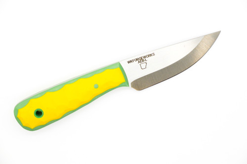 WK Forgeworks - Little Bird - 2.8" AEB-L Fixed Blade W/ Yellow over Green G-10 Handles & Neon Green Topographic Kydex