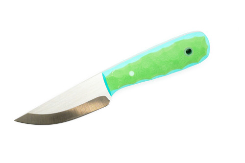 WK Forgeworks - Little Bird - 2.8" AEB-L Fixed Blade W/ Lime Green over Tiffany Blue G-10 Handles & Hawaiin Flower Kydex