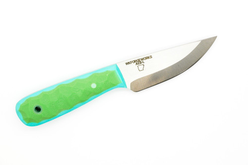 WK Forgeworks - Little Bird - 2.8" AEB-L Fixed Blade W/ Lime Green over Tiffany Blue G-10 Handles & Hawaiin Flower Kydex WK Forgeworks - Little Bird - 2.8" AEB-L Fixed Blade W/ Lime Green over Tiffany Blue G-10 Handles & Hawaiin Flower Kydex