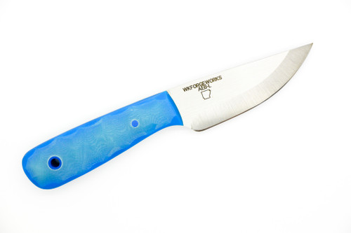 WK Forgeworks - Little Bird - 2.8" AEB-L Fixed Blade W/ Jade over Blue G-10 Handles & Flower Kydex WK Forgeworks - Little Bird - 2.8" AEB-L Fixed Blade W/ Jade over Blue G-10 Handles & Flower Kydex