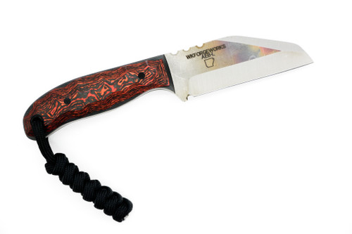 WK Forgeworks - Comanche - 2.6" AEB-L Fixed Blade W/ Orange & White Carbon Fiber Handles & Hawaiian Flowers Kydex
