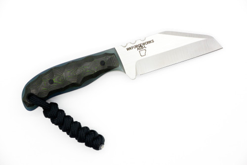 WK Forgeworks - Comanche - 2.6" AEB-L Fixed Blade W/ Blue Carbon Fiber Over Jade G-10 Handles & Camo Kydex