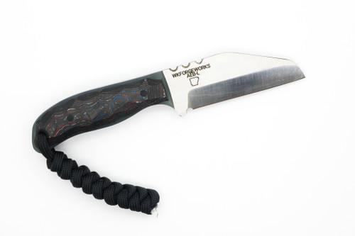 WK Forgeworks - Comanche - 2.6" AEB-L Fixed Blade W/ RWB Carbon Fiber Over Jade G-10 Handles & Camo Flower Kydex WK Forgeworks - Comanche - 2.6" AEB-L Fixed Blade W/ RWB Carbon Fiber Over Jade G-10 Handles & Camo Flower Kydex