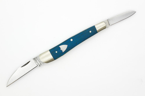 Upstate Cutlery Co. - Half Whittler - Blue Canvas Micarta W/ Shield - 1095 Steel - 2 Blade