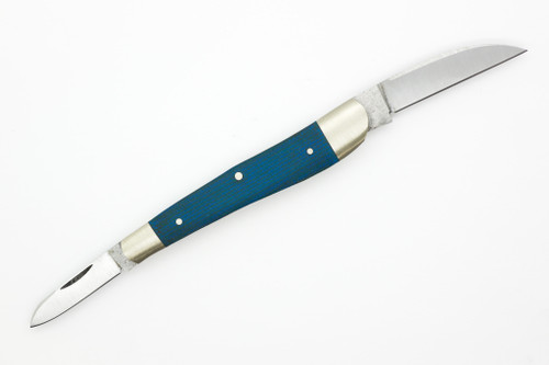 Upstate Cutlery Co. - Half Whittler - Blue Canvas Micarta W/ Shield - 1095 Steel - 2 Blade Upstate Cutlery Co. - Half Whittler - Blue Canvas Micarta W/ Shield - 1095 Steel - 2 Blade