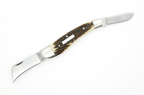 Upstate Cutlery Co. - Farmer Jack - Elk Stag W/ Shield - 1095 Steel - 2 Blade 