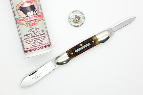 Great Eastern Cutlery GEC #16 Tidioute Cutlery Little Indian Girl Canoe Pattern - 2 Blade - Rogers Brown Jigged Bone