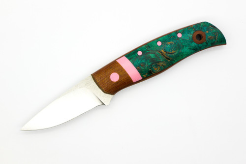 Cypress Creek Knives - Field Mouse TT - 2.6" AEB-L Fixed Blade W/ Dyed Box Else Burl W/ Natural Canvas & Pink Pins Handle