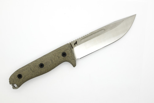 Reiff Knives: Vicon - Fixed Blade - MagnaCut, Saber, Two-Tone, Green Canvas Micarta, Black Kydex Sheath, Ambi Reiff Knives: Vicon - Fixed Blade - MagnaCut, Saber, Two-Tone, Green Canvas Micarta, Black Kydex Sheath, Ambi