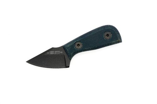 Very Good Knife Company - Mosquito - 1.75" Black Cerakote AEB-L Fixed Blade W/ Blue Canvas Micarta Handle