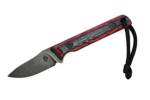 JP Bladesmithing - Fang EDC- 2.25" AEB-L Fixed Blade W/ Mirkwood Texture Apple Jack Dymalux Handle & Black Leather Sheath