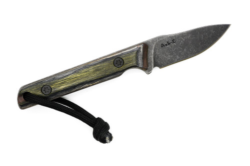 JP Bladesmithing - Fang EDC - 2.25" AEB-L Fixed Blade W/ Green Mountain Camo Dymalux Handle & Black Leather Sheath JP Bladesmithing - Fang EDC - 2.25" AEB-L Fixed Blade W/ Green Mountain Camo Dymalux Handle & Black Leather Sheath