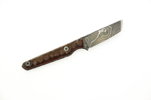 Lex Rex Customs - Mini Deathstick - 2" Alabama Damascus Steel Fixed Blade W/ Brown Burlap W/ Red Liner Handle 