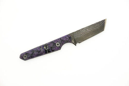Lex Rex Customs - Mini Deathstick - 2" Alabama Damascus Steel Fixed Blade W/ Purple & Black Grip-X W/ Black Tru-Stone Handle 