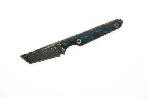 Lex Rex Customs - Mini Deathstick - 2" Alabama Damascus Steel Fixed Blade W/ Black & Blue Grip-X Handle 