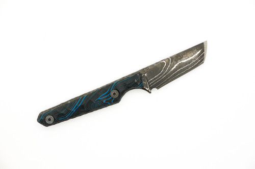 Lex Rex Customs - Mini Deathstick - 2" Alabama Damascus Steel Fixed Blade W/ Black & Blue Grip-X Handle 