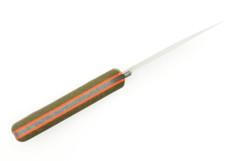 Very Good Knife Company - The Hawk - 3.5" AEB-L Fixed Blade W/ Green Canvas Micarta W/ Orange Liners Handle Very Good Knife Company - The Hawk - 3.5" AEB-L Fixed Blade W/ Green Canvas Micarta W/ Orange Liners Handle