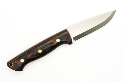 Lishen Knives - Dakota - 3.75" AEB-L Scandi Grind Fixed Blade W/ Coffee Dymalux W/ Brass Pins Handle
