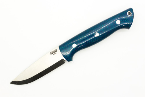 Lishen Knives - Dakota - 3.75" AEB-L Scandi Grind Fixed Blade W/ Admiral Blue Jute Micarta W/ Aluminum Pins Handle