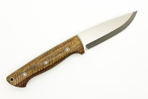 Lishen Knives - Dakota - 3.75" AEB-L Scandi Grind Fixed Blade W/ Curly Mango W/ Forest Green Liners & Mosaic Pins Handle