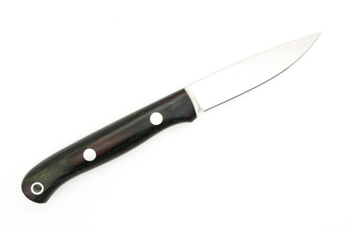 Lishen Knives - Little Fowl - 2.8" AEB-L Flat Grind Fixed Blade W/ Green Mountain Camo Dymalux W/ Aluminum Pins Handle