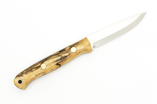 Lishen Knives - Little Fowl - 2.8" AEB-L Scandi Grind Fixed Blade W/ Spalted Maple W/ Brass Pins Handle