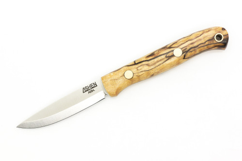 Lishen Knives - Little Fowl - 2.8" AEB-L Scandi Grind Fixed Blade W/ Spalted Maple W/ Brass Pins Handle