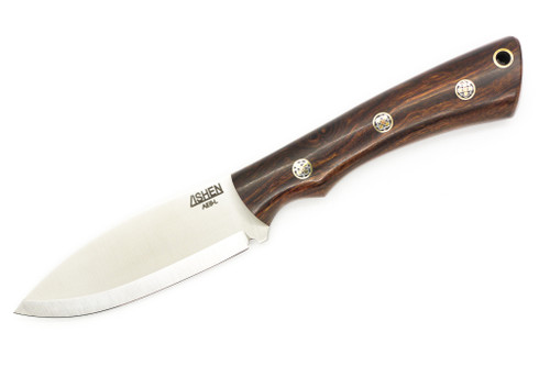 Lishen Knives - Little Canuck - 3.25" AEB-L Scandi Grind Fixed Blade W/ Desert Ironwood W/ Mosaic Pins Handle - 1